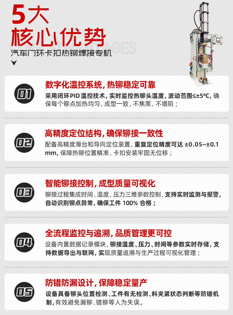 汽車門環(huán)卡扣熱鉚焊接專機(jī)詳情核心優(yōu)勢(shì)